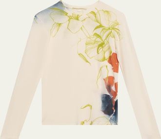 Jason Wu Shadow Floral Merino Wool Crewneck Sweater