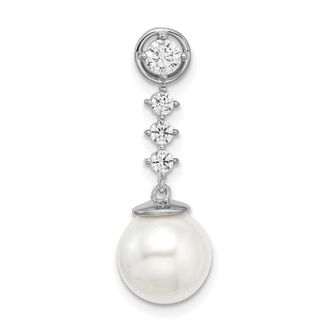 Diamond2Deal 14k White Gold Freshwater Cultured Pearl & Diamond Chain Slide Pendant