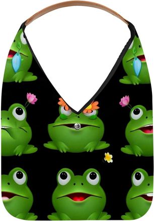 Generic Cute green frog pattern (2) Reusable Lightweight Grocery Bags - Foldable Into Compact Pouch, Washable & Sturdy, Multipurpose for Shopping and Travel