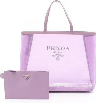 Prada Purple Leather Mesh Spangles Handbag Tote Bag (Pre-Owned)