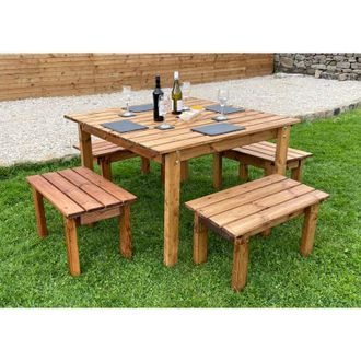 Charles Taylor Trading Charles Taylor Trading - Charles Taylor Wooden Four Seater Square Dining Table & Bench Stool Seat Set