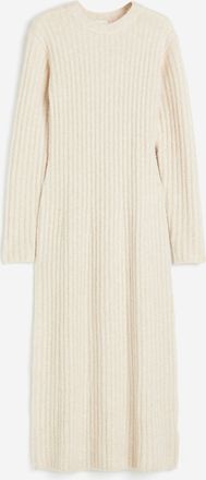 H&M Langes Kleid in Rippenstrick - Beige
