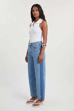 Karen Millen Womens Denim Panelled Barrel Leg Jean - Blue Cotton - Size 14 UK