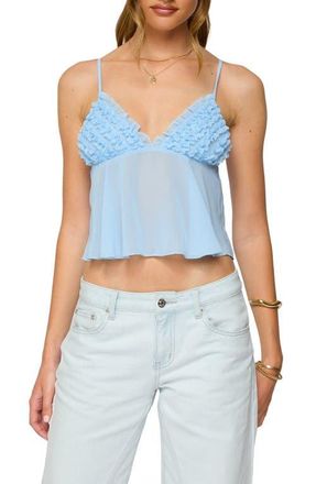 Edikted Sheer Chiffon Babydoll Top in Light-Blue at Nordstrom, Size Small