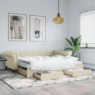 vidaXL Vidaxl - Sof&aacute; Cama Nido Con Cajones Cuero Sint&eacute;tico Crema 90x200 Cm