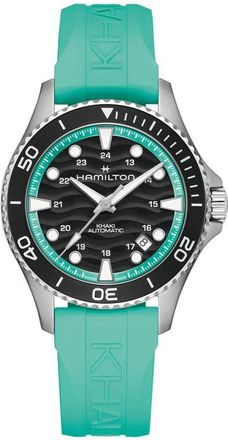 Hamilton Khaki Navy Scuba Automatic Rubber Strap Watch, 40mm in Black/aqua at Nordstrom