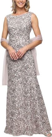 Alex Evenings Beaded Floral Gown with Shawl in Mink/Silver at Nordstrom, Size 10
