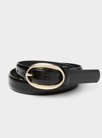 Simons Womens Oval-buckle shiny textured leather belt