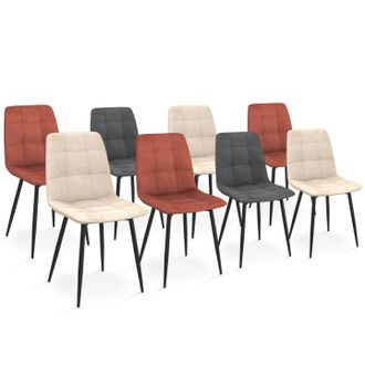 IDMarket Set Di 8 Sedie Mila In Velluto Misto Terracotta X3, Grigio Scuro X2 E Beige X3