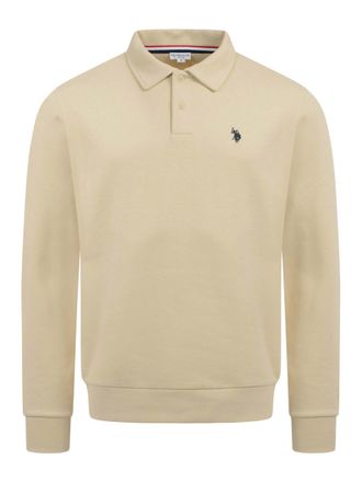 U.S.Polo Association USEthaan heren sweatpolo met lange mouwen - knoopsluiting & geborduurd logo