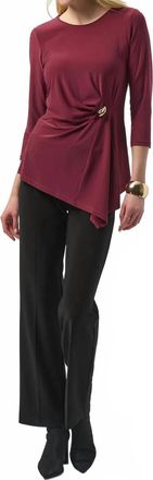Joseph Ribkoff Scoop Neck 3/4 Sleeves Asymmetrical Top In Merlot