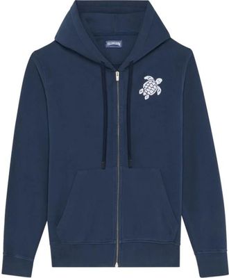 Vilebrequin Cotton Full Zip Hoodie Big Turtle Embroidery - Heren - Vesten met rits - Blauw - L - Katoen - Hoodies & sweatvesten