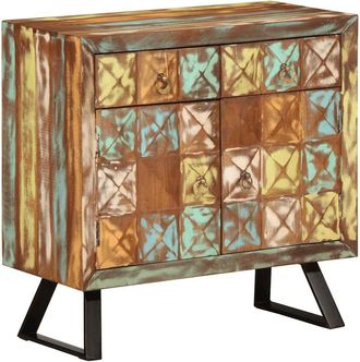 Berkfield Home Drawer Cabinet Multicolour 70x35x70 cm Solid Wood Reclaimed in Black | Size: 70 x 35 x 70 cm