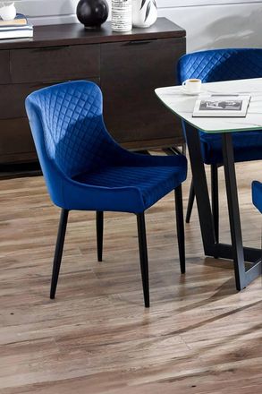 Julian Bowen Luxe Diamond Quilted Upholstered Dining Chair (Set of 2) in Blue