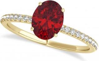 Allurez Ruby & Diamond Accented Oval Shape Engagement Ring 18k Yellow Gold (0.75ct)