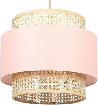 Beliani L&aacute;mpara colgante rat&aacute;n rosa melocot&oacute;n