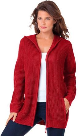 Roaman's Plus Size Waffle Knit Zip-Front Relaxed Hoodie in Vivid Red at Nordstrom, Size Medium