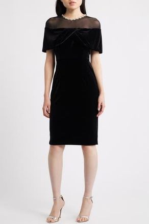 Vince Camuto Rhinestone & Illusion Lace Detail Velvet Cocktail Sheath Dress in Black at Nordstrom Rack, Size 4