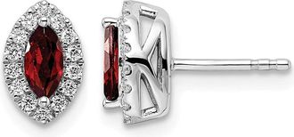 Diamond2Deal 14k White Gold 1/5 Ct Lab Grown Diamond and Garnet Stud Earrings