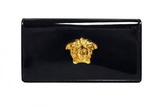 Versace Womens Medusa Patent-Leather Clutch Bag In Black With Gold-Tone Hardware