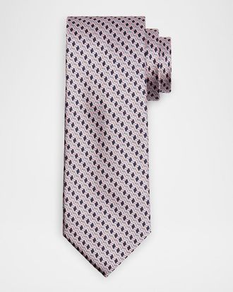 Canali Mens Stepweave Geometric Silk Tie