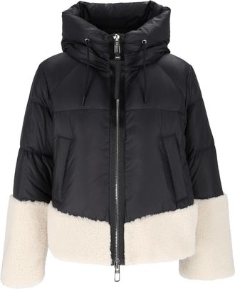 Duno Shearling Trim High Collar Cropped Puffer Down Jacket