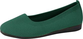 Generic Womens Ballet Flats Breathable Knitted Pumps Shoes Solid Color Fashionable Casual Comfortable Classic Slip On Dressy Shoes Work Holiday Green