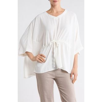 Patrizia Luca V-Neck Drawstring Waist Boxy Top in Off White at Nordstrom Rack