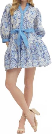 Entro Floral Scroll Pattern Mini Dress In Royal Blue