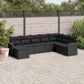 vidaXL Set De Sof&aacute;s De Jard&iacute;n 8 Piezas Y Cojines Rat&aacute;n Sint&eacute;tico Negro Vidaxl