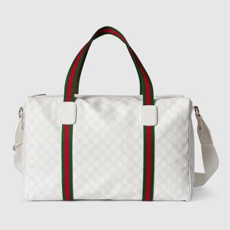 Gucci Medium Duffle Bag With Web, White, GG Canvas