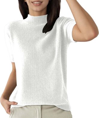 Generic Womens Short Sleeve Knitted Jumper with Stand-Up Collar, Fine Knit Top in Minimalist Style, Elegant and Soft Basic Top for Business and Leisure