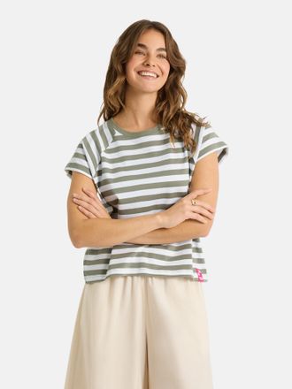 Lieblingsst&uuml;ck T-Shirt LIEBLINGSST&Uuml;CK TaraEP, Damen, Gr. 4XL, khaki, Single Jersey, Obermaterial: 100% Baumwolle, gestreift, h&uuml;ftlang, Rundhals, Raglan&auml;rmel, Shirts 