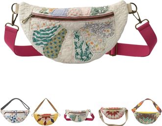 Generic Vintage-Inspired Patchwork Quilted Sling Bag, Patchwork Quilted Crossbody Bag, Bohemian Fabric Shoulder Satchel (B)