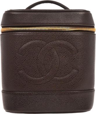 Chanel Vintage Timeless Cosmetic Case Caviar Brown Leather Handbag (Pre-Owned)
