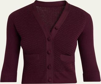 Chloé Textured Wool Knit Half-Sleeve Cropped Cardigan