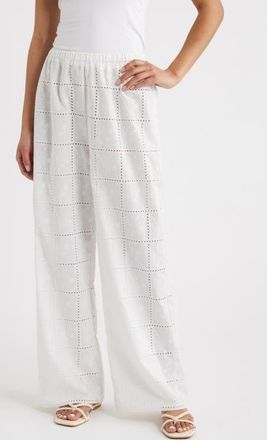Faithfull The Brand Mora Broderie Anglaise Wide Leg Pants in Broderie White at Nordstrom, Size X-Large