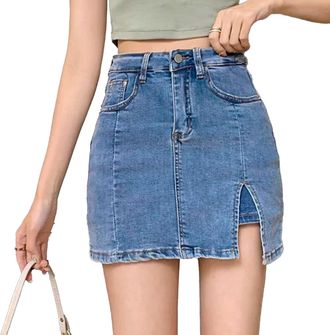 Generic Denim Skort for Women,High Waisted Casual Stretchy Denim Skirt Side Split Mini Skirts (Blue,S)