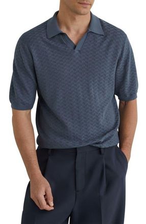 Reiss Sol Geo Open Stitch Knit Polo in Airforce Blue at Nordstrom, Size Xx-Large