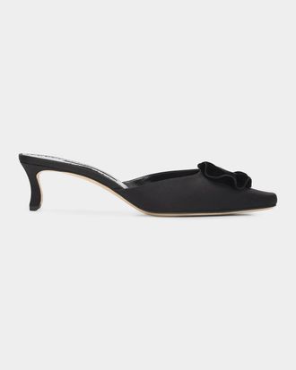 Manolo Blahnik Caulon 50MM Satin Velvet-Trimmed Mules