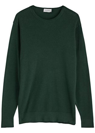 John Smedley Calix Waffle-knit Cotton Jumper - Dark Green - Xxl