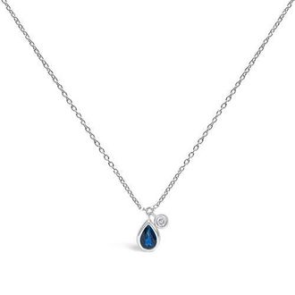 House of Brilliance 14K White Gold Pear Blue Sapphire and Diamond Charm Pendant Necklace at Nordstrom