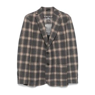 Circolo 1901 Blazers, male, Multicolor, Size: L Plaid Fleece Jacket with Notched Lapels