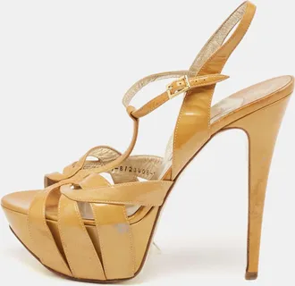 Gina Brown Patent Leather Platform Ankle Strap Sandals