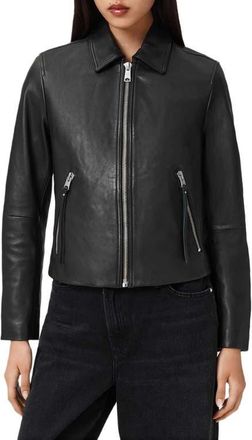 AllSaints Danbury Leather Moto Jacket in Black at Nordstrom, Size 8 Us