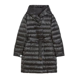 Max Mara Jassen, Dames, Zwart, M, Leer, Gewatteerde jas met ceintuur