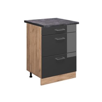 Vicco Mueble Bajo De Cocina R-line, Antracita Alto Brillo, 60 Cm Con Cajones, Et Antracita Vicco