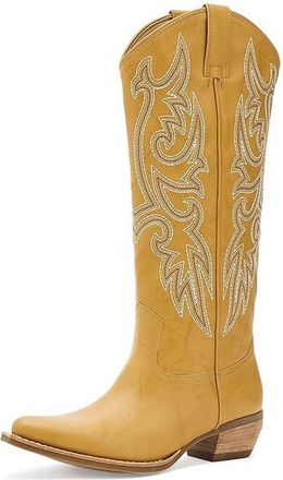 Frye and Co. Irlene Tall Deco Stitch Cowboy Womens Boots Banana : 7.5 M, Suede