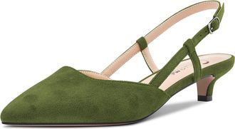 Castamere Women Kitten Low Heel Pointed Toe Pumps Court Shoe Slingback Classic Dress Office Sandals Slip-on 3.5 CM Heels Dark Green 7 UK