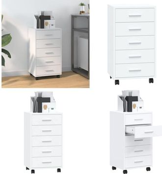 vidaXL Cassettiera con Ruote bianco lucido in Legno Multistrato - Cassettiera per ufficio - Cassettiera per studio